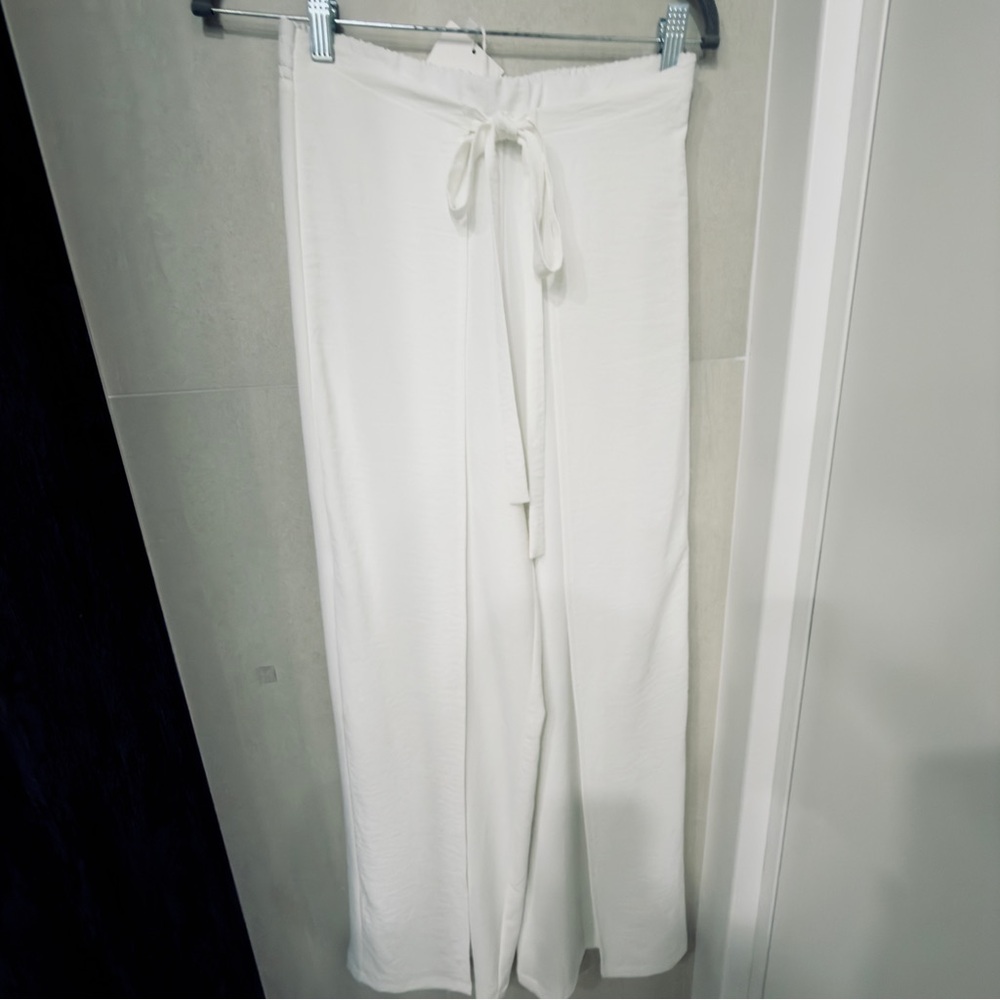 Zara White Drawstring Wide-Leg Trousers